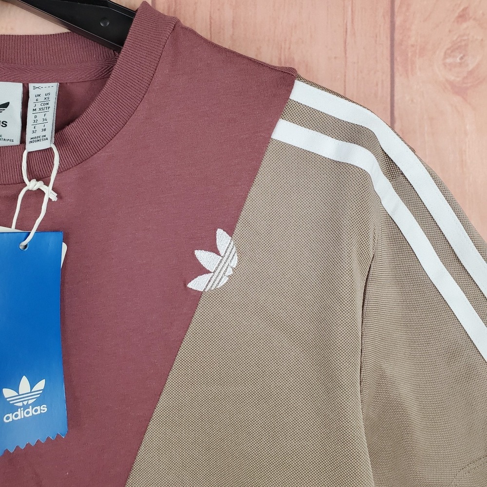Adidas Originals Adicolor T Shirt Womens XS Maroon Gray 2 Tone Trefoil Logo - Picture 3 of 9